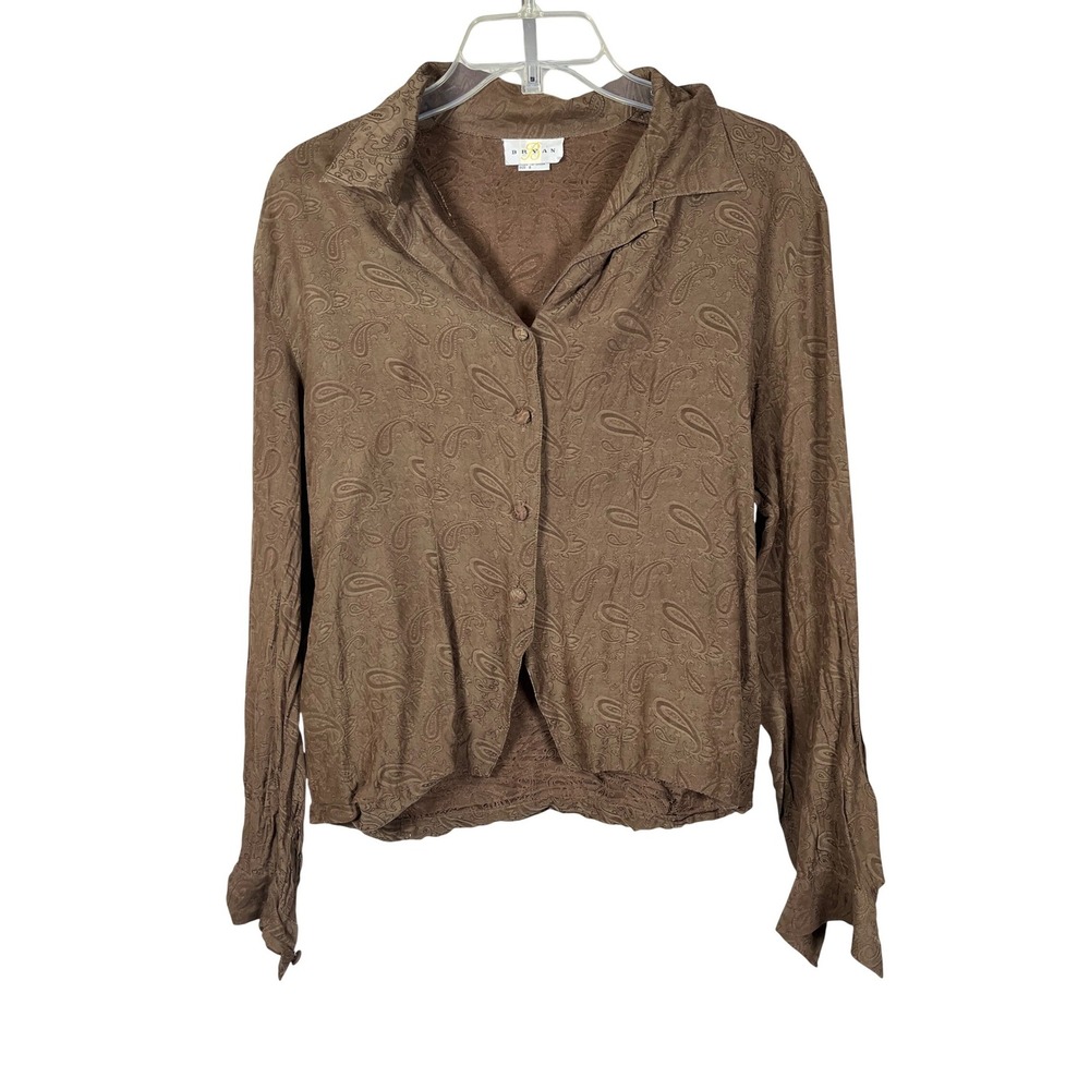 Bryan Brown Paisley Jacquard Button Down Blouse Long Sleeve Top Size 8